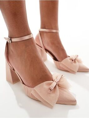 Be Mine Bridal Bow Block Heels in Blush